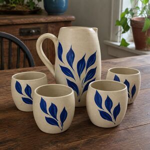 Vintage Williamsburg Pitcher Set Handcrafted Stoneware Rustic Farmhouse Table
